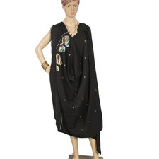 Sanskriti Vintage Black Pure Woolen Shawl Hand-Woven Paisley Long Throw Stole
