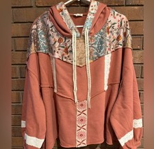 POL Women's Floral Patchwork Dusty Rose Hoodie
