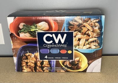 CW by CorningWare 4 Pc Set Casserole Baker Ramekins Dish Stoneware NIB Opened