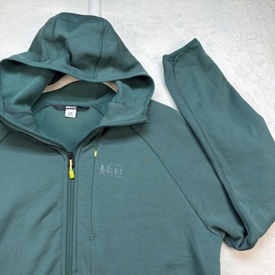 REI Co-op Polartec Fleece Jacket Men s Large Green Full Zip Hooded Outdoor