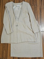 Vintage St John Evening Suit Marie Gray Gold Swarovski Crystal Accent Shimmer
