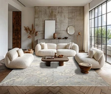 Hand-Knotted 9' x 11'11" Ivory Modern Tibetan Wool & Silk Oriental Area Rug