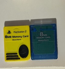 Sony PlayStation 2 Memory Card 8MB Island Blue/Black and Yellow Lot of 2 Tested