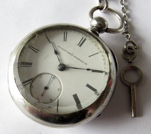 Antique Elgin Key-wind Pocket Watch 18 size 11 jewels Oresilver case RUNS
