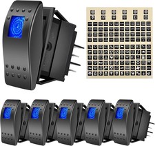 6PCS Rocker Switches 12 Volt 4Pin SPST 20A/12V 10A/24V On/Off Set with Night Glo