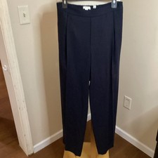 Vince Navy Blue Flat-Front Pull-On Tapered Trouser Pants