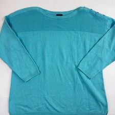 Talbots Plus Turquoise Blue Ribbed Yoke Button Shoulder Cotton Sweater 2X