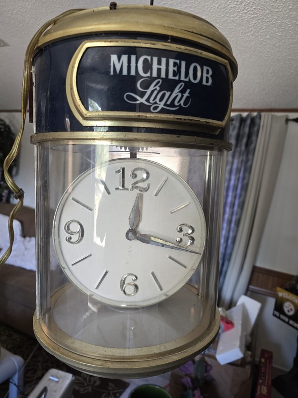 Anheuser Busch Michelob Light Hanging Beer Clock Medallion Bar Light As Is