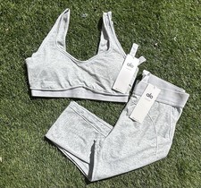 Gray With White Piping alo Yoga Legging Set