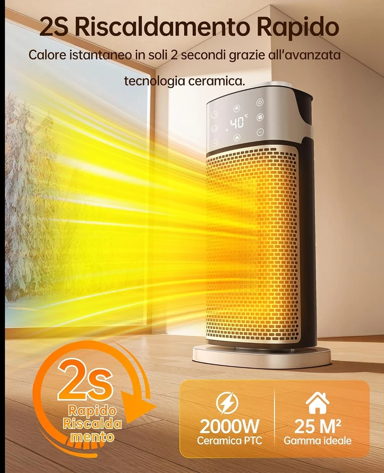 Stufetta Elettrica Con Umidificatore Funzione, 2000W Termoventilatore Ceramico a - Immagine 2 di 4