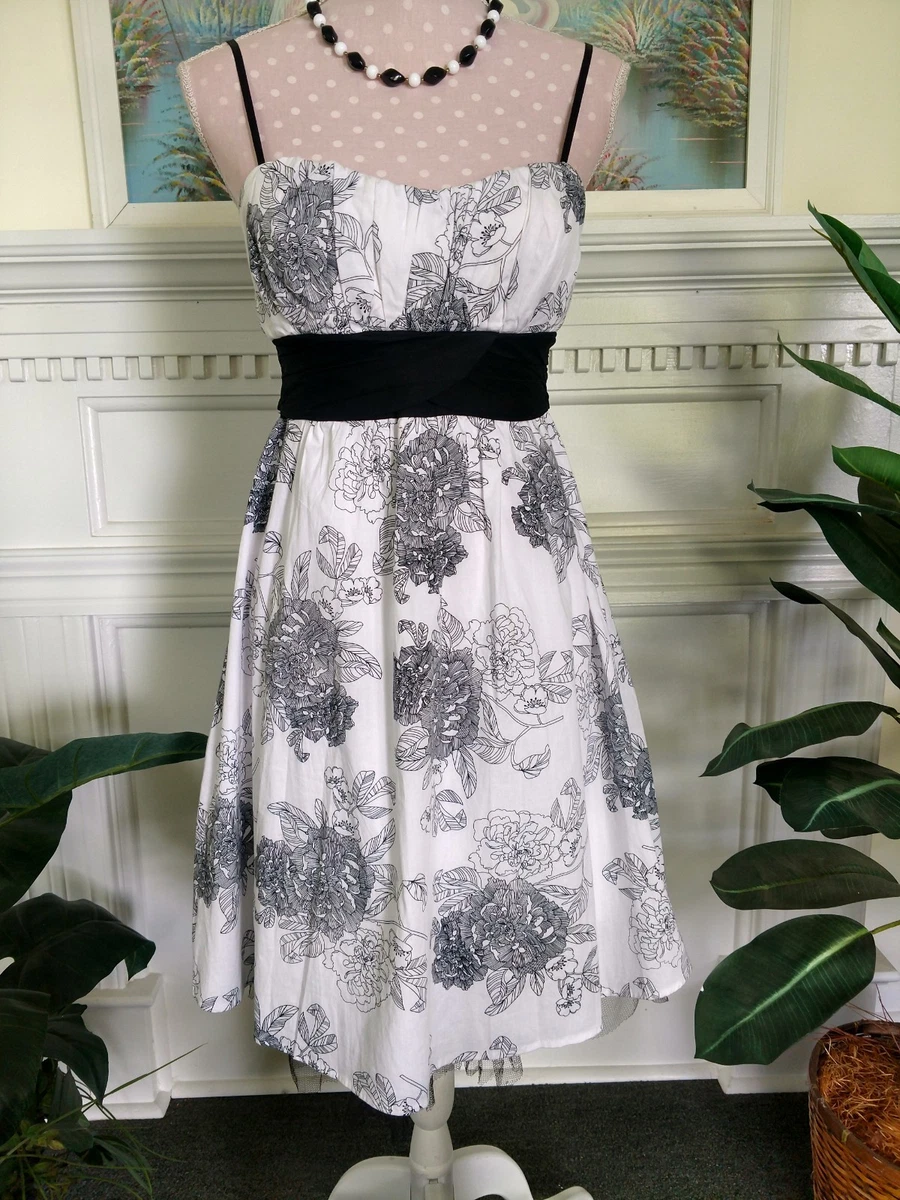 Ruby Rox Sz.9 Juniors Sundress B W Floral Cumberbund Sash ruffled underskirt