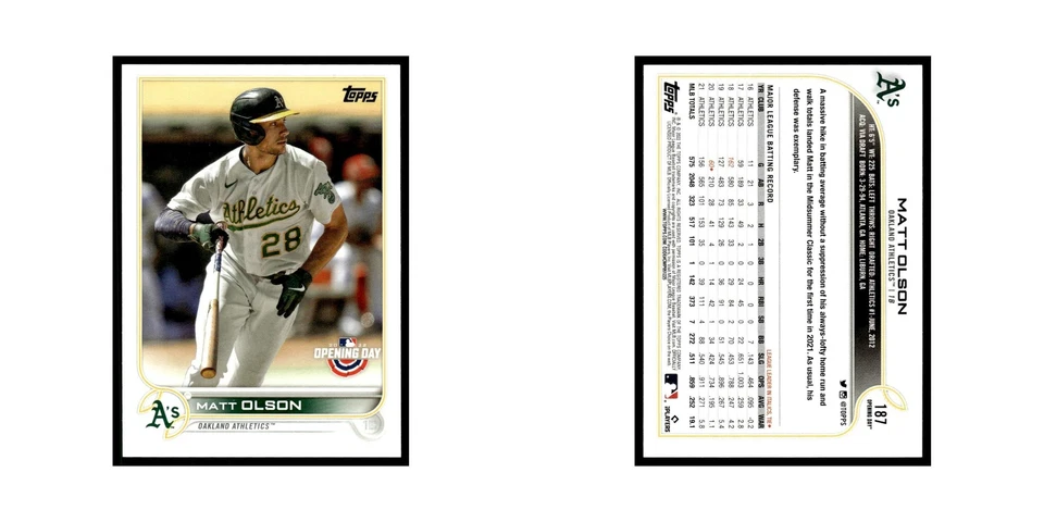 Matt Olson 2022 Topps Opening Day #187 Oakland Athletics Baseball Card NM - Image 3 of 3