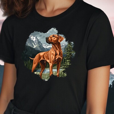 Frauen T-Shirt Rhodesian Ridgeback Berglandschaft Motiv Baumwolle Größe Sbis 3XL