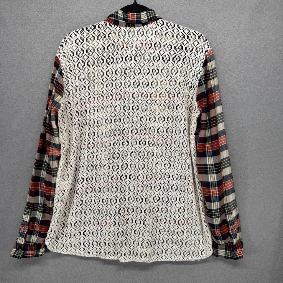 Lucky Brand Shirt Women Size L Crochet Open Back Top Coastal Cowgirl Mixed Media - Image 3 of 4