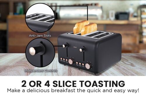 Pronti 4 Slice Toaster Rose Trim Collection - Black - Picture 5 of 9