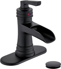 Sanliv Matte Black Bathroom Sink Faucet Single Handle Waterfall Faucet W/ Drain
