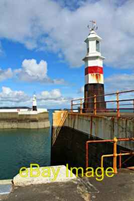Photo 6x4 Harbour lights at Ramsey The South Pier (the nearer) was built  c2016
