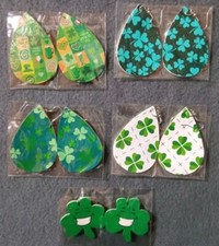 Lot Of 5 Saint Patrick's Day Patterned Faux Leather Teardrop Earrings  NEW 