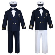 Baby Toddler  Boys Captain Sailor Suit Outfits White/Navy 3 months-12 yrs Old