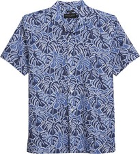 Pronto Uomo Men's Modern Fit Floral Hawaiian Shirt Medium NWT Short Sleeves Blue