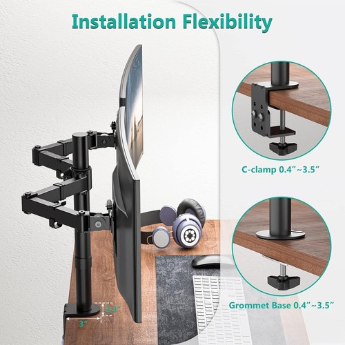 WALI Dual Monitor Desk Mount, Monitor Stand for 2 Monitors up to 27Inch, Dual - Picture 2 of 7