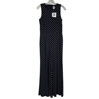 Anne Klein Polka Dot Sleeveless Jumpsuit Sz 6 Wide Leg Flowy Stretch Office