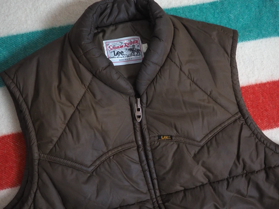VTG 70s Lee Storm Rider Dark Brown Western Talon Logo Puffer Vest USA Mens L - Image 4 of 4