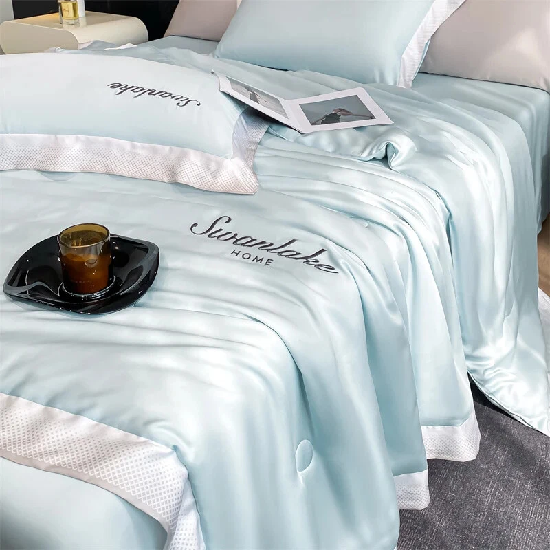 Quilted Summer Quilt Soft Skin Friendly Embroidered Blanket Washed Silk Quilt - Image 4 of 4