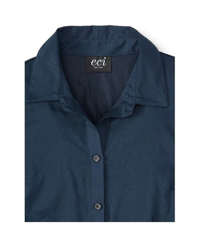 Women's Long Sleeve Cotton Poplin Navy Dress - Size 10 — 第 3/4 张图片