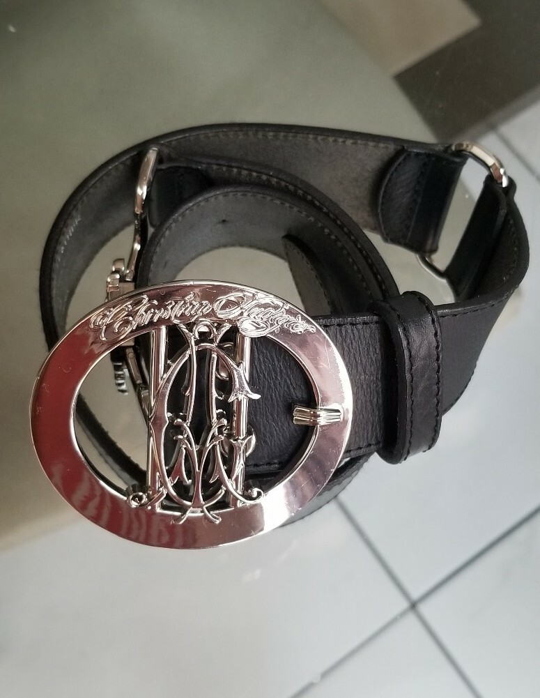 Christian Audigier Womans Leather Black Logo Belt Size  display picture 2