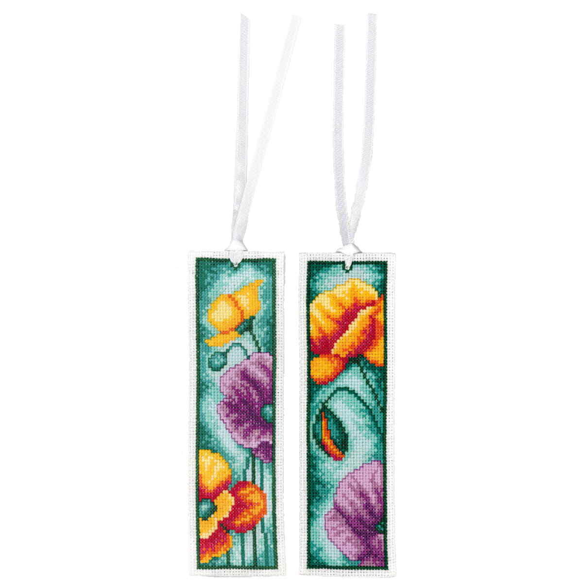 Vervaco bookmark counted cross stitch kit ""Poppies"" Set of 3, 6x20cm, DIY