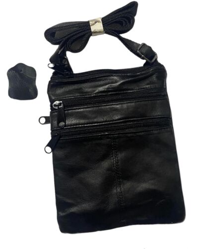 Black Men's Leather Closing Light Discreet Crossbody Bag Paris - Picture 1 of 3