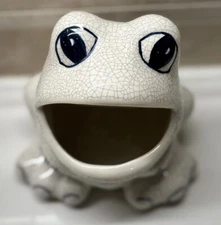 Potting Shed Pottery FROG Big Mouth Sponge Holder Sink Blue White VTG Signed HTF