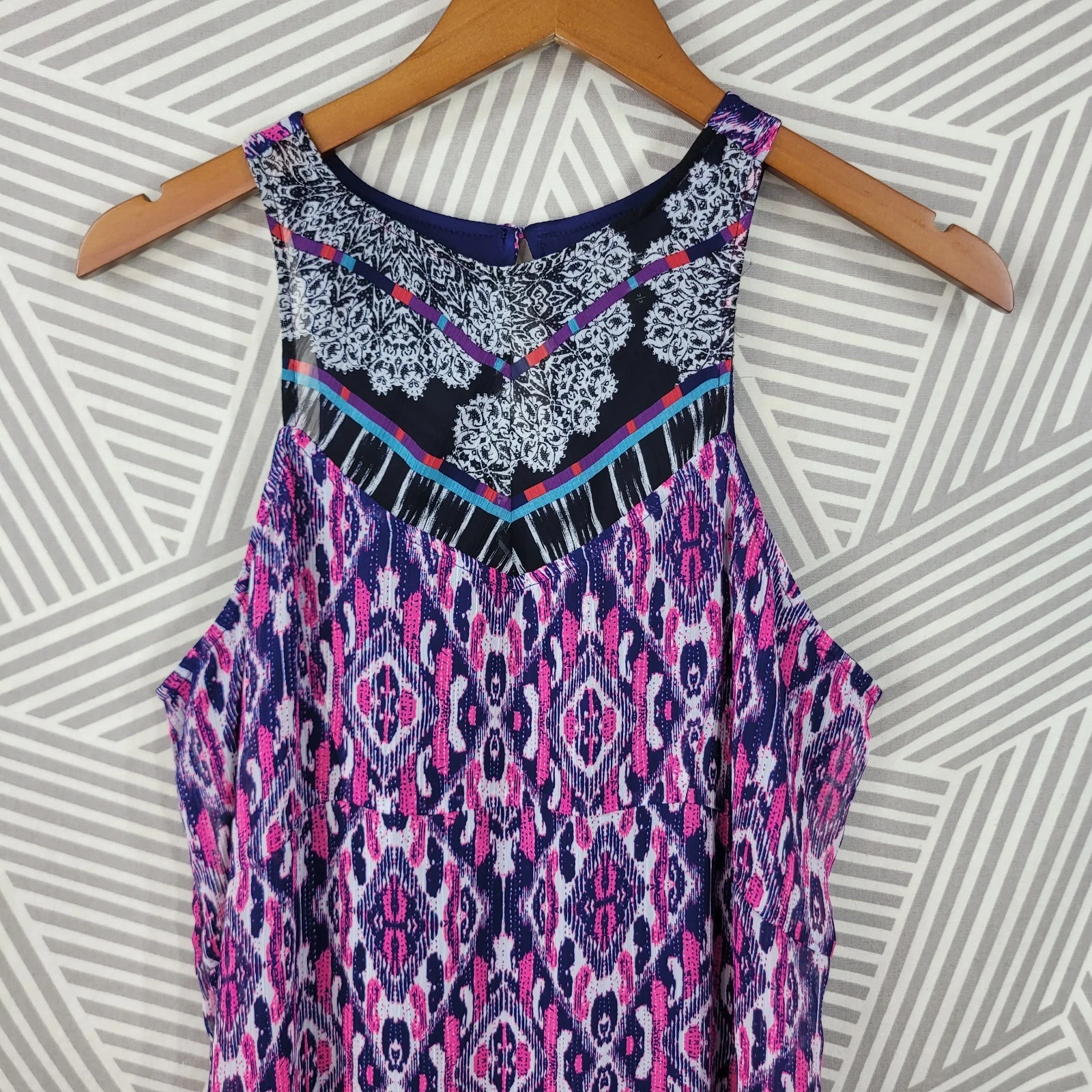 VETEMENTS Express Maxi Abito Prendisole Taglia Media Lungo Maglia Strati Geometrico Blu Rosa