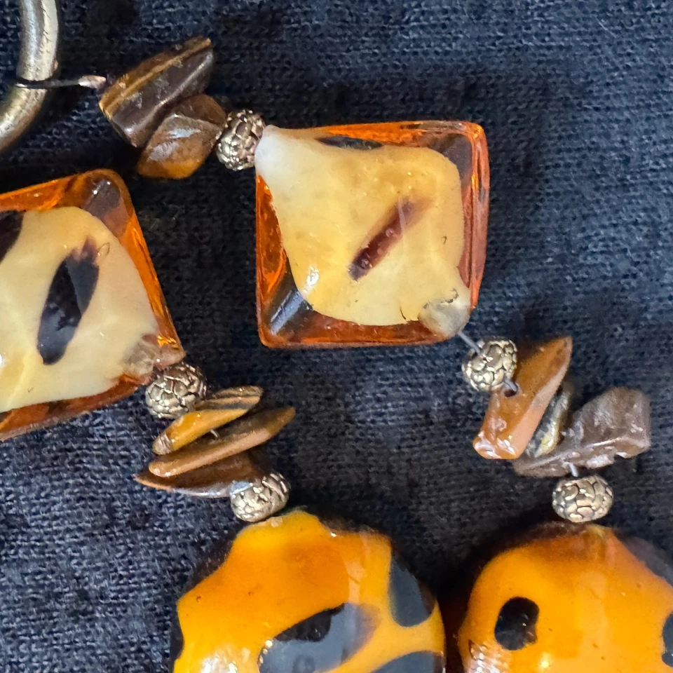 Collar de cristal de Murano tonos ámbar artesanal arte veneciano cuentas doradas Foto 2 de 4