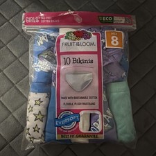 Fruit of the Loom Girl's Tagless Cotton Bikini Underwear 10 Pcs Open Box