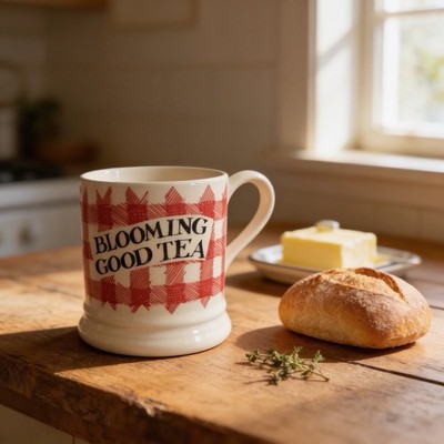 NEW Emma Bridgewater 0.5 1/2 pint mug - Red Gingham BLOOMING GOOD TEA