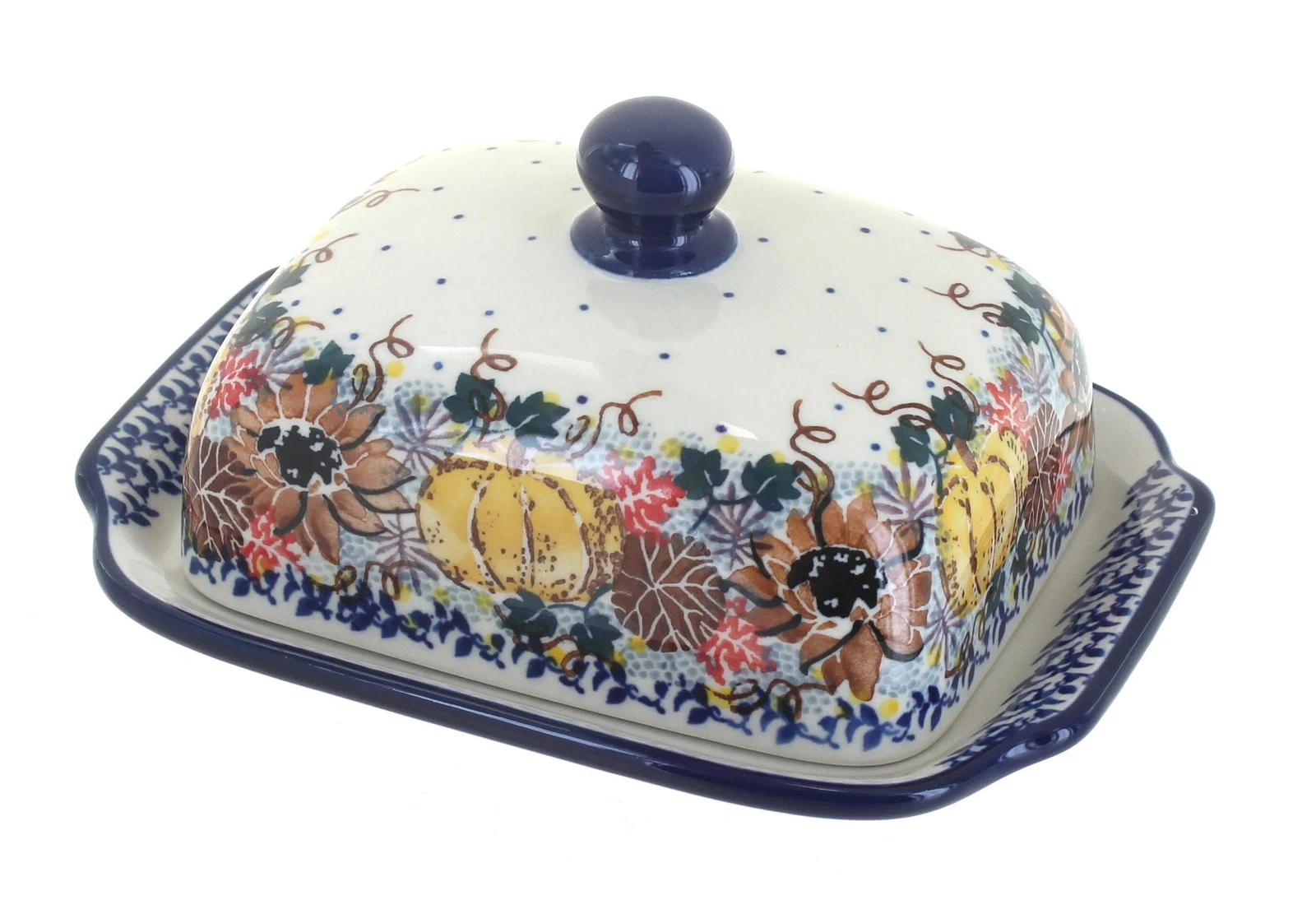 Blue Rose Polish Pottery Harvest Bounty Butter Dish