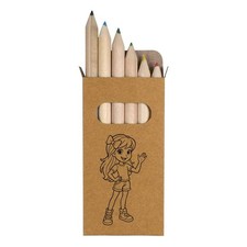 6 x 'Girl Cartoon Character' Short Colour Pencils PE00078232