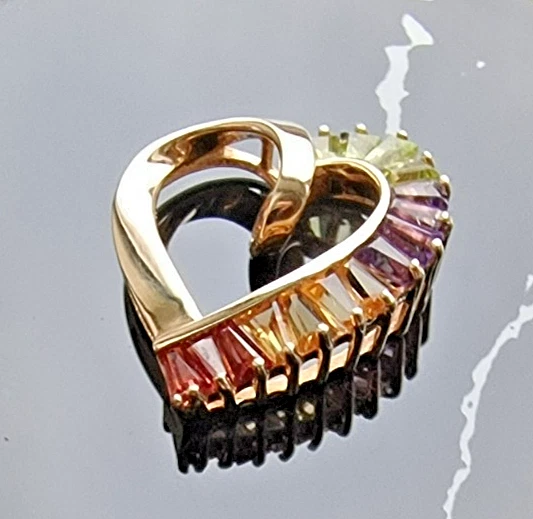 COLGANTE/DIAPOSITIVA CORAZÓN PERIDOTO NATURAL, AMATISTA, CITRINO Y GRANATE ORO 14K Foto 4 de 4