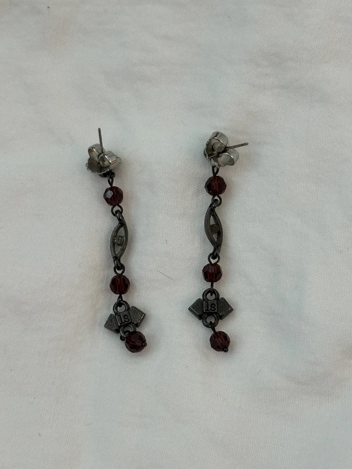 Lia Sophia Grey/Black and Purple Dangly Drop Earrings - Image 2 of 3