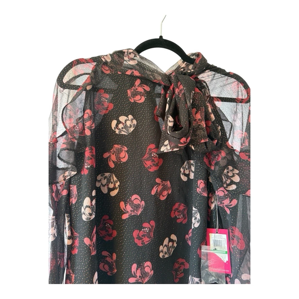  Vince Camuto Black Multicolor Floral Blouse Women Top Size Large | 55-37 - Image 2 of 4