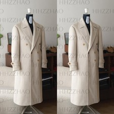 100 Cashmere White Men's Overcoat Double Breasted Business Long Jackets Coats