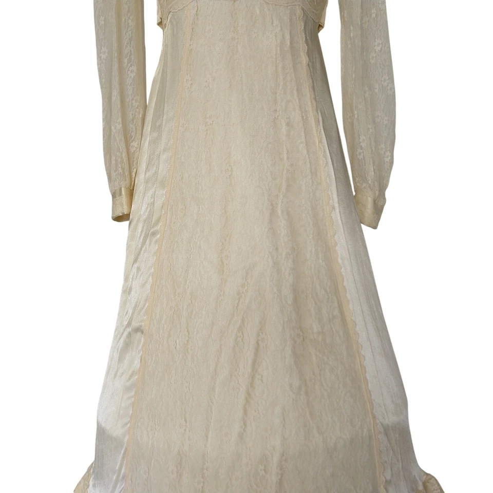 Maxi Vestido de Boda Gunne Sax Encaje Talla 7 Marfil Vestido Vintage Años 70 Pradera Encaje Foto 4 de 4