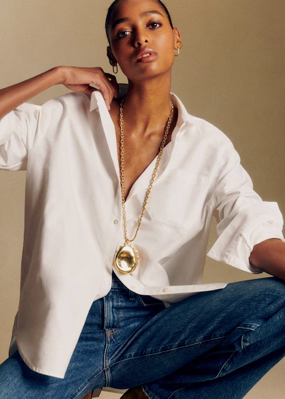 NWT Sezane Max Shirt in White Oxford Cotton Oversized Button Down 