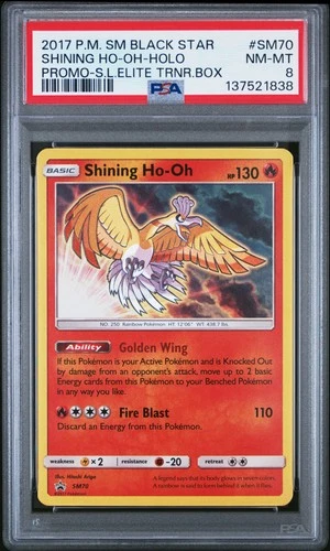2017 POKEMON SM BLACK STAR PROMO #SM70 SHINING HO-OH-HOLO PSA 8