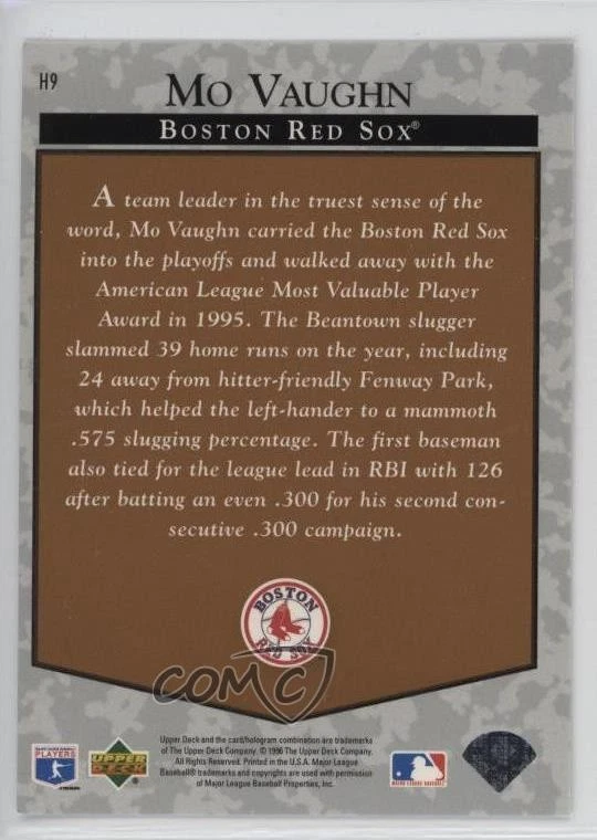 1996 Upper Deck Hobby Predictor Redemption Mo Vaughn #H9 - Image 2 of 2