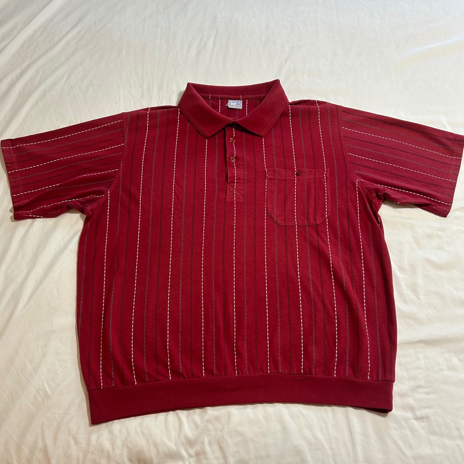 Haband Casual Joe Mens Vintage Burgundy Vertical Stripe Banded Hem Polo Shirt XL