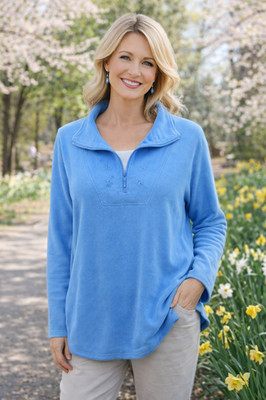 2X Comfort Corner womens top blouse Bust 58'' L 29'' blue long sleeve NEW