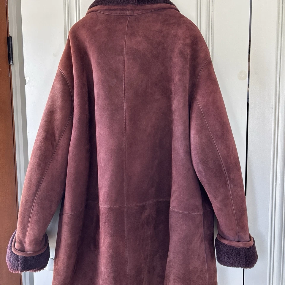 Винтажные женские Bally бордовый стриженный мех замши качели пальто L/XL - Изображение 2 из 4